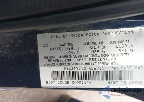 2016 Mazda Mazda6 I Touring из США, поврежденный, VIN JM1GJ1V51G1456731